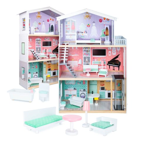 Domek dla lalek drewniany+ mebelki pastelowy 117cm Domek dla lalek drewniany+ mebelki pastelowy 117cm