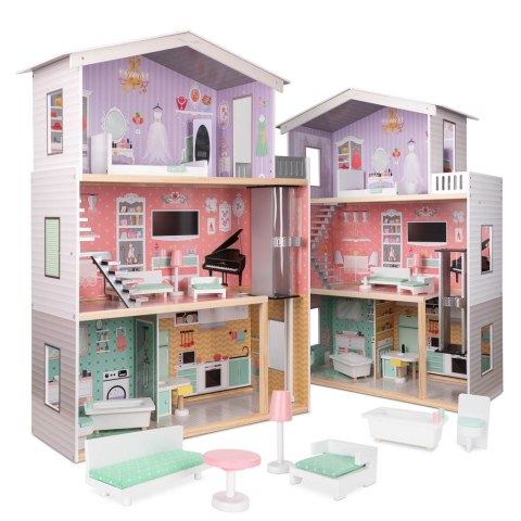 Domek dla lalek drewniany+ mebelki pastelowy 117cm Domek dla lalek drewniany+ mebelki pastelowy 117cm