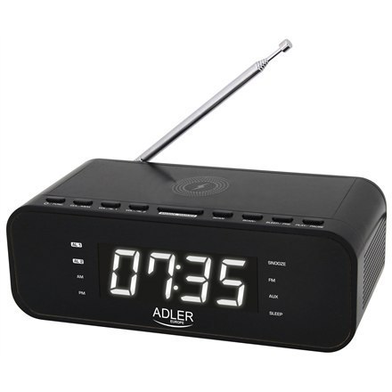 Adler Alarm Clock with Wireless Charger AD 1192B AUX in, Black, Alarm function Adler Alarm Clock with Wireless Charger AD 1192B AUX in, Black, Alarm function