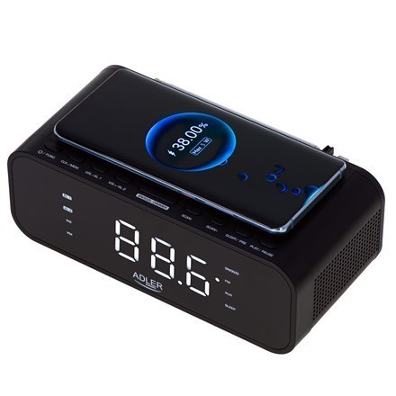 Adler Alarm Clock with Wireless Charger AD 1192B AUX in, Black, Alarm function Adler Alarm Clock with Wireless Charger AD 1192B AUX in, Black, Alarm function