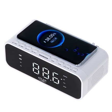 Adler Alarm Clock with Wireless Charger AD 1192W	 AUX in, White, Alarm function
