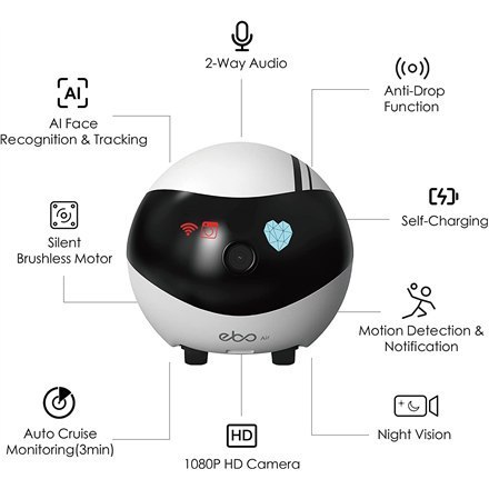 Enabot EBO AIR Robot IP Camera N/A MP, N/A, 16GB external memory, support 256GB at maximum, White Enabot EBO AIR Robot IP Camera N/A MP, N/A, 16GB external memory, support 256GB at maximum, White