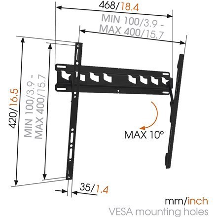 Vogels Wall mount, MA3010-A1, 32-55 ", Tilt, Maximum weight (capacity) 50 kg, VESA 100-400 mm, Black Vogels Wall mount, MA3010-A1, 32-55 ", Tilt, Maximum weight (capacity) 50 kg, VESA 100-400 mm, Black