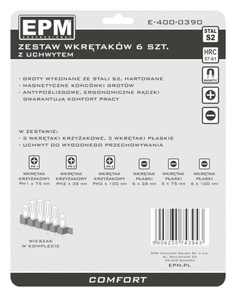 ZESTAW WKRĘTAKÓW 6 SZTUK COMFORT ZESTAW WKRĘTAKÓW 6 SZTUK COMFORT