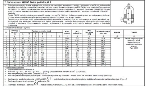 SZEKLA PODŁUŻNA KL.6 GM-SP 2.0T WLL SZEKLA PODŁUŻNA KL.6 GM-SP 2.0T WLL