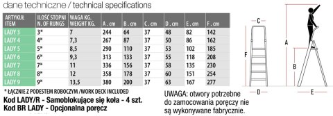 DRABINA LADY4, ALUMINIOWA PROFESJONALNA 4 STOPNIE DRABINA LADY4, ALUMINIOWA PROFESJONALNA 4 STOPNIE