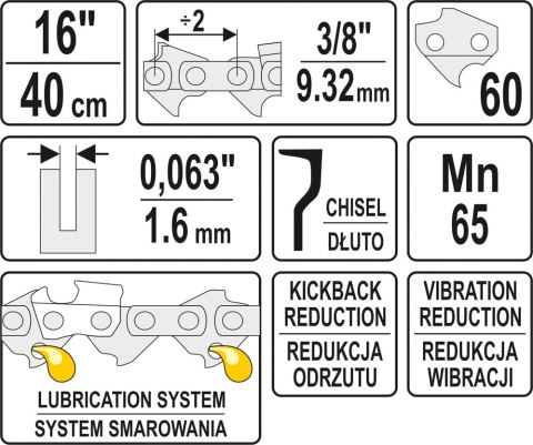 ŁAŃCUCH TNĄCY DO PILARKI 16'' 3/8' 1,6MM 60Z ŁAŃCUCH TNĄCY DO PILARKI 16'' 3/8' 1,6MM 60Z