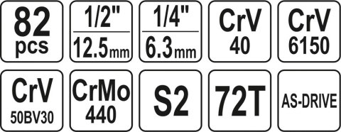 ZESTAW NARZĘDZIOWY 1/2'' 82 CZĘŚCI L ZESTAW NARZĘDZIOWY 1/2'' 82 CZĘŚCI L