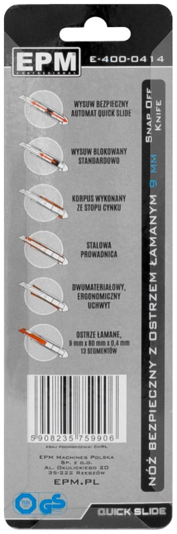 NÓŻ Z OSTRZEM ŁAMANYM ALUMINIOWY BEZPIECZNY 9MM NÓŻ Z OSTRZEM ŁAMANYM ALUMINIOWY BEZPIECZNY 9MM