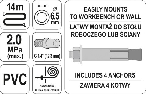 PRZEWÓD PNEUMATYCZNY NA ZWIJAKU AUTOMATYCZNYM 6.3MM 14M PRZEWÓD PNEUMATYCZNY NA ZWIJAKU AUTOMATYCZNYM 6.3MM 14M