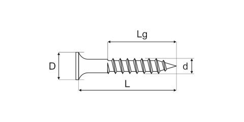 WKRĘT DO DREWNA OCYNK ŻÓŁTY 5.0*45MM GWINT NIEPEŁNY