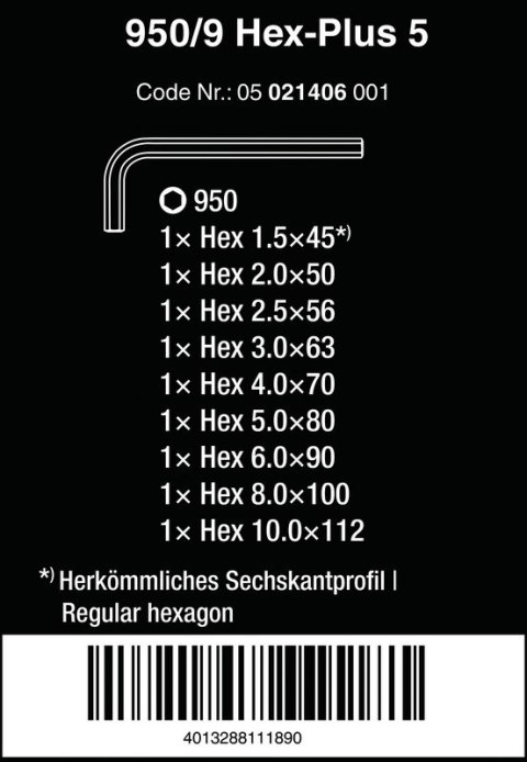 ZESTAW KLUCZY TRZPIENIOWYCH 950/9 KRÓTKICH, 9SZT. ZESTAW KLUCZY TRZPIENIOWYCH 950/9 KRÓTKICH, 9SZT.