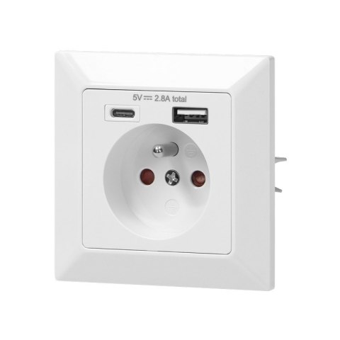ORNO GNIAZDO POJEDYNCZE 2P+Z USB-A + USB-C WYJŚCIE ORNO GNIAZDO POJEDYNCZE 2P+Z USB-A + USB-C WYJŚCIE