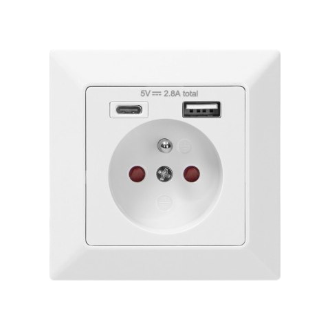 ORNO GNIAZDO POJEDYNCZE 2P+Z USB-A + USB-C WYJŚCIE ORNO GNIAZDO POJEDYNCZE 2P+Z USB-A + USB-C WYJŚCIE