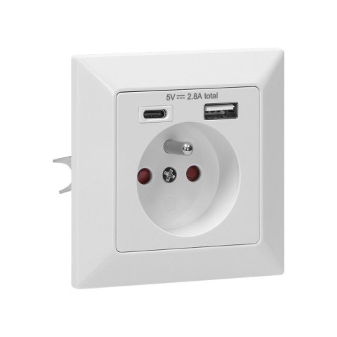 ORNO GNIAZDO POJEDYNCZE 2P+Z USB-A + USB-C WYJŚCIE ORNO GNIAZDO POJEDYNCZE 2P+Z USB-A + USB-C WYJŚCIE