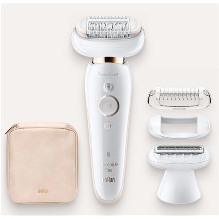 Braun Epilator Silk-epil 9 Flex SES9002 Operating time (max) 40 min, Number of power levels 2, Wet & Dry, White/Gold
