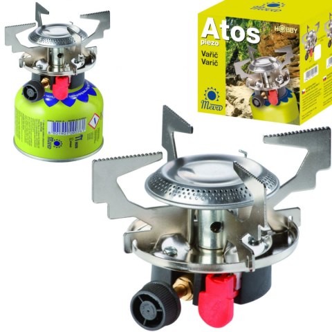 Kuchenka turystyczna na gaz na kartusze gazowe (gwint lub zawór) ATOS piezo zapalnik 1.8kW Kuchenka turystyczna na gaz na kartusze gazowe (gwint lub zawór) ATOS piezo zapalnik 1.8kW