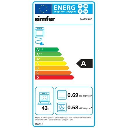 Simfer Cooker 5405SERGG Hob type Gas, Oven type Electric, Inox, Width 50 cm, Electronic ignition, 43 L, Depth 60 cm Simfer Cooker 5405SERGG Hob type Gas, Oven type Electric, Inox, Width 50 cm, Electronic ignition, 43 L, Depth 60 cm