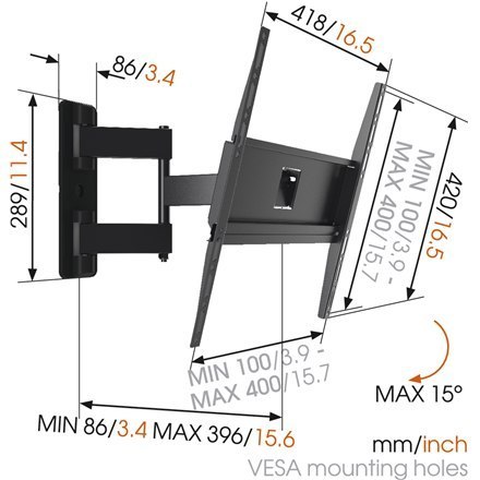 Vogels MA3040-A1, 32-65 ", Full Motion, Maximum weight (capacity) 25 kg, VESA 100x400 mm, Black Vogels MA3040-A1, 32-65 ", Full Motion, Maximum weight (capacity) 25 kg, VESA 100x400 mm, Black