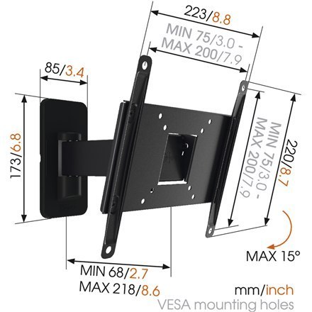 Vogels Wall mount, MA2030-A1, 19-40 ", Full motion, Maximum weight (capacity) 15 kg, VESA 100x100, 100x200, 200x100, 200x200 mm, Vogels Wall mount, MA2030-A1, 19-40 ", Full motion, Maximum weight (capacity) 15 kg, VESA 100x100, 100x200, 200x100, 200x200 mm,