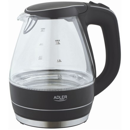 Czajnik Adler AD 1224 Standard, szkło, czarny, 2000 W, podstawa obrotowa 360°, 1,5 L Czajnik Adler AD 1224 Standard, szkło, czarny, 2000 W, podstawa obrotowa 360°, 1,5 L