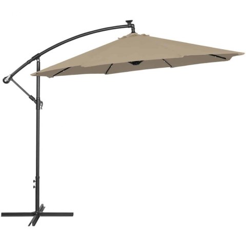 Parasol ogrodowy na wysięgniku okrągły uchylny z oświetleniem LED śr. 300 cm szarobrązowy Parasol ogrodowy na wysięgniku okrągły uchylny z oświetleniem LED śr. 300 cm szarobrązowy