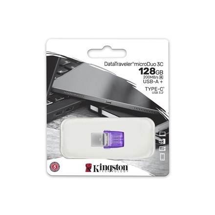 Kingston DataTraveler DT Micro Duo 3C 128 GB, USB typu C i typu A, fioletowy Kingston DataTraveler DT Micro Duo 3C 128 GB, USB typu C i typu A, fioletowy