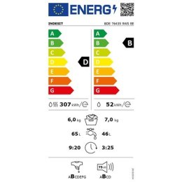 INDESIT Pralka z suszarką BDE 76435 9WS EE Klasa efektywności energetycznej D, Załadunek od przodu, Pojemność prania 7 kg, 1400