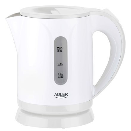 Czajnik Adler AD 1371w elektryczny, 850 W, 0,8 l, stal nierdzewna/polipropylen, podstawa obrotowa 360°, biały Czajnik Adler AD 1371w elektryczny, 850 W, 0,8 l, stal nierdzewna/polipropylen, podstawa obrotowa 360°, biały