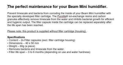 Duux Anti-calc & Antibacterial Filter Capsules (2x) For Beam mini, White Duux Anti-calc & Antibacterial Filter Capsules (2x) For Beam mini, White