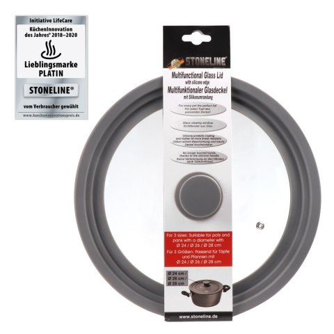 Stoneline Universal glass lid 14330 Lid, Diameter 24/26/28 cm, Transparent