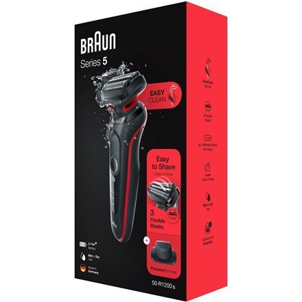 Braun Shaver 51-R1200s Czas pracy (maks.) 50 min, Wet & Dry, Black/Red Braun Shaver 51-R1200s Czas pracy (maks.) 50 min, Wet & Dry, Black/Red