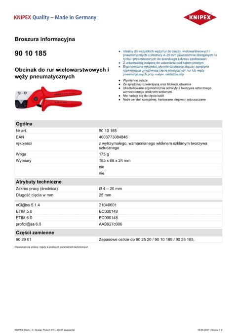 OBCINAK DO RUR WIELOWARSTWOWYCH I WĘŻY PNEUMATYCZNYCH 185MM OBCINAK DO RUR WIELOWARSTWOWYCH I WĘŻY PNEUMATYCZNYCH 185MM