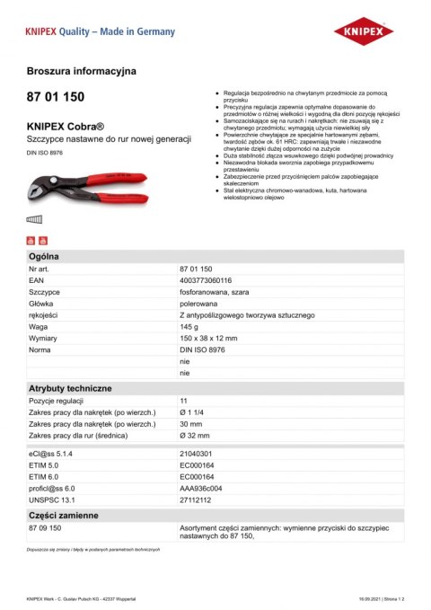 SZCZYPCE DO RUR COBRA 150MM SZCZYPCE DO RUR COBRA 150MM