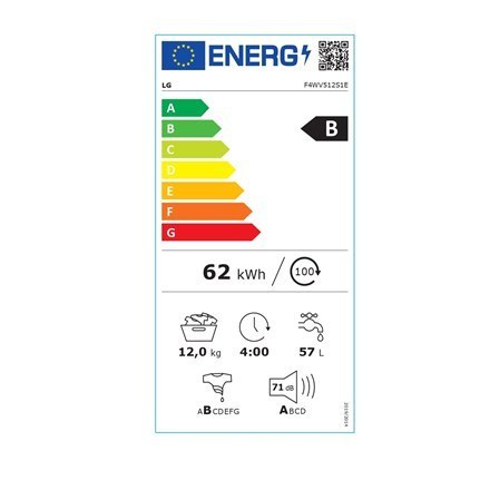 LG Pralka F4WV512S1E Klasa efektywności energetycznej B, Ładowanie od przodu, Pojemność prania 12 kg, 1400 obr./min, Głębokość 6 LG Pralka F4WV512S1E Klasa efektywności energetycznej B, Ładowanie od przodu, Pojemność prania 12 kg, 1400 obr./min, Głębokość 6