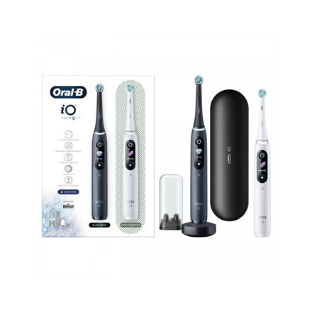 Oral-B Electric Toothbrush iO8 Series Duo Rechargeable, Dla dorosłych, Liczba główek szczoteczki w zestawie 2, Czarny onyks/biał Oral-B Electric Toothbrush iO8 Series Duo Rechargeable, Dla dorosłych, Liczba główek szczoteczki w zestawie 2, Czarny onyks/biał