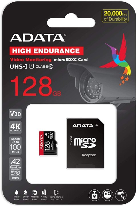 ADATA AUSDX128GUI3V30SHA2-RA1 Karta pamięci 128 GB, MicroSDXC, pamięć flash klasy 10, adapter, 80 MB/s, 100 MB/s ADATA AUSDX128GUI3V30SHA2-RA1 Karta pamięci 128 GB, MicroSDXC, pamięć flash klasy 10, adapter, 80 MB/s, 100 MB/s