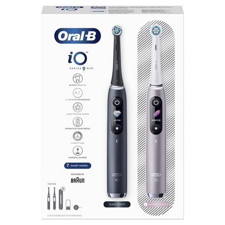 Oral-B Electric Toothbrush iO 9 Series Duo Rechargeable, Dla dorosłych, Liczba główek szczoteczki w zestawie 2, Black Onyx/Rose, Oral-B Electric Toothbrush iO 9 Series Duo Rechargeable, Dla dorosłych, Liczba główek szczoteczki w zestawie 2, Black Onyx/Rose,