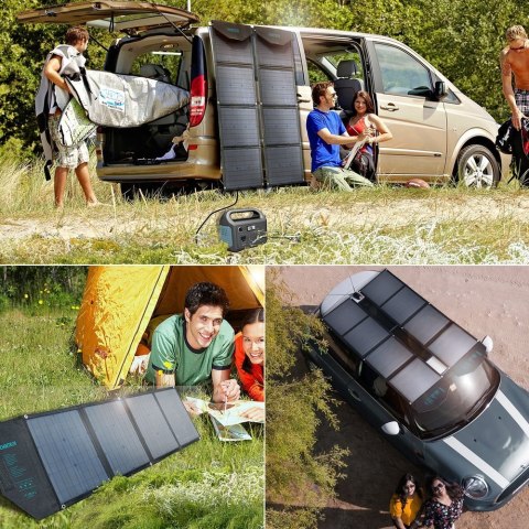 Duża ładowarka solarna 80W rozkładana DC USB C 2xUSB PD QC czarna Duża ładowarka solarna 80W rozkładana DC USB C 2xUSB PD QC czarna