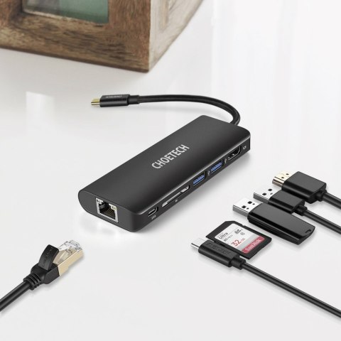 Stacja dokująca adapter hub USB Typ C 6w1 100W PD czarny Stacja dokująca adapter hub USB Typ C 6w1 100W PD czarny
