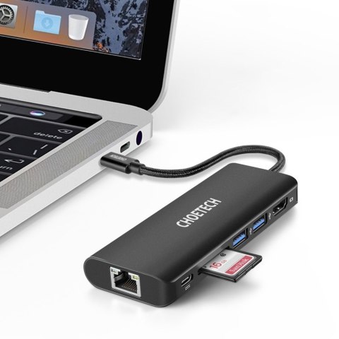 Stacja dokująca adapter hub USB Typ C 6w1 100W PD czarny Stacja dokująca adapter hub USB Typ C 6w1 100W PD czarny