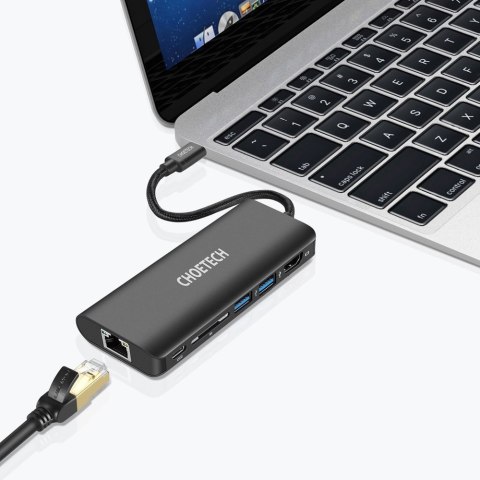 Stacja dokująca adapter hub USB Typ C 6w1 100W PD czarny Stacja dokująca adapter hub USB Typ C 6w1 100W PD czarny