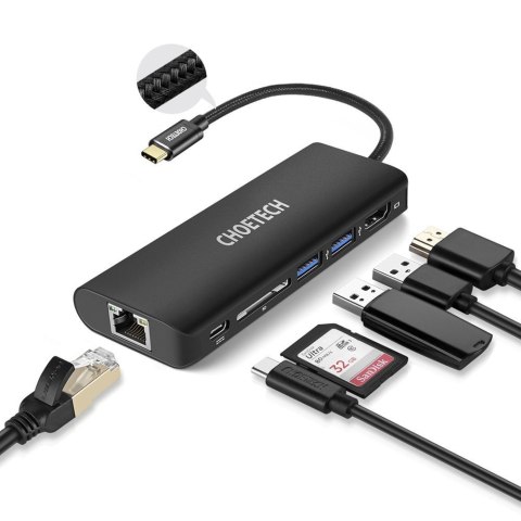 Stacja dokująca adapter hub USB Typ C 6w1 100W PD czarny Stacja dokująca adapter hub USB Typ C 6w1 100W PD czarny
