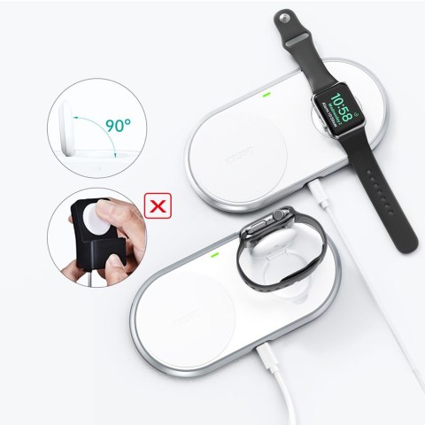 Ładowarka bezprzewodowa Qi 2w1 do smartfona Apple Watch ze stojakiem USB Typ C biały Ładowarka bezprzewodowa Qi 2w1 do smartfona Apple Watch ze stojakiem USB Typ C biały