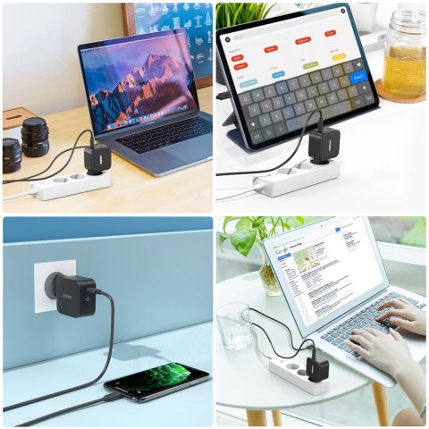Ładowarka sieciowa GaN USB Typ C 60W + kabel USB Typ C 1.8m czarny Ładowarka sieciowa GaN USB Typ C 60W + kabel USB Typ C 1.8m czarny
