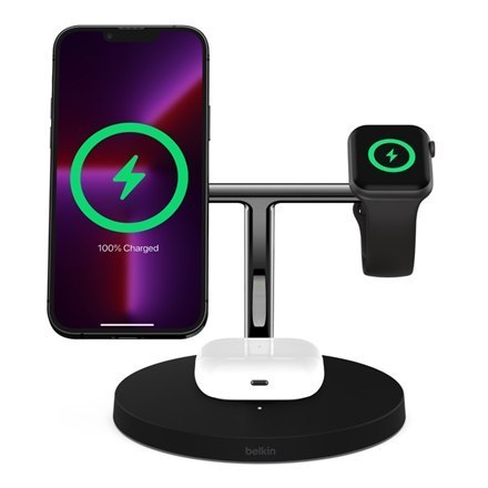Bezprzewodowa podstawka ładująca Belkin Pro MagSafe 3w1 + zasilacz AC BOOST CHARGE Czarny, 15 W Bezprzewodowa podstawka ładująca Belkin Pro MagSafe 3w1 + zasilacz AC BOOST CHARGE Czarny, 15 W