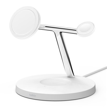 Bezprzewodowa podstawka ładująca Belkin Pro MagSafe 3w1 + zasilacz sieciowy BOOST CHARGE biały, 15 W Bezprzewodowa podstawka ładująca Belkin Pro MagSafe 3w1 + zasilacz sieciowy BOOST CHARGE biały, 15 W