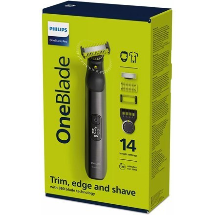 Philips QP6551/15 OneBlade Pro Trymer do włosów, twarzy i ciała Bezprzewodowy, Na mokro i na sucho, Liczba stopni długości 14, C Philips QP6551/15 OneBlade Pro Trymer do włosów, twarzy i ciała Bezprzewodowy, Na mokro i na sucho, Liczba stopni długości 14, C