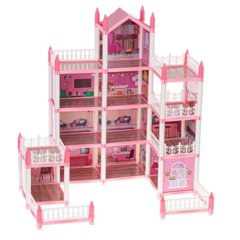 Domek dla lalek willa różowa DIY 4 poziomy mebelki Domek dla lalek willa różowa DIY 4 poziomy mebelki