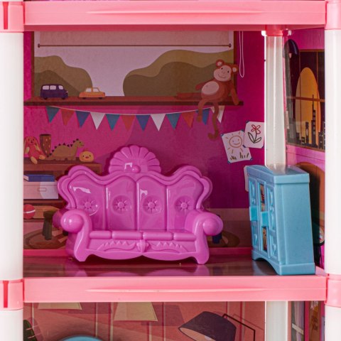 Domek dla lalek willa różowa DIY 4 poziomy mebelki Domek dla lalek willa różowa DIY 4 poziomy mebelki
